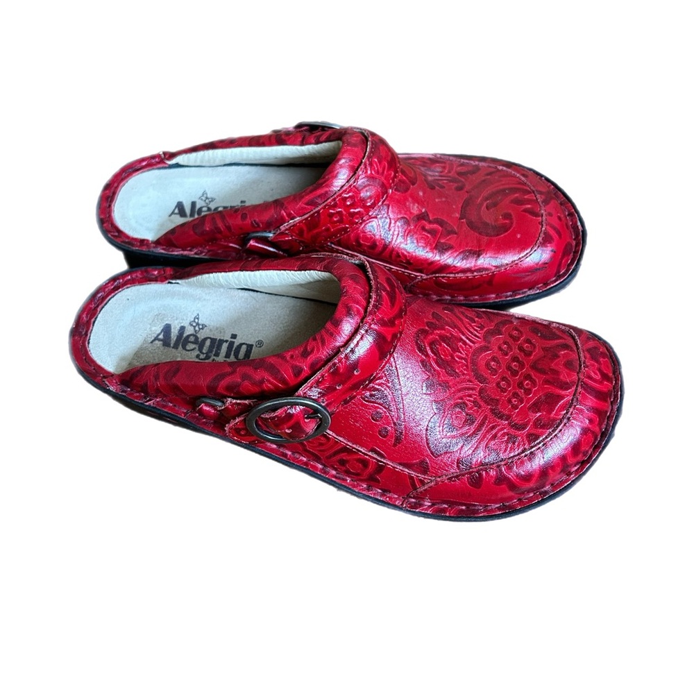 Alegria Red Paisley print clogs